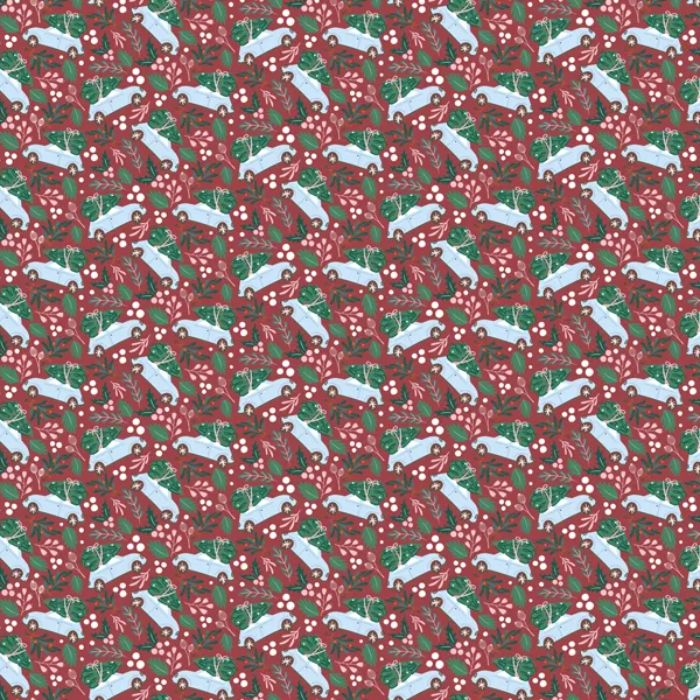 Christmas wrapping paper with trees in red 70x200 cm