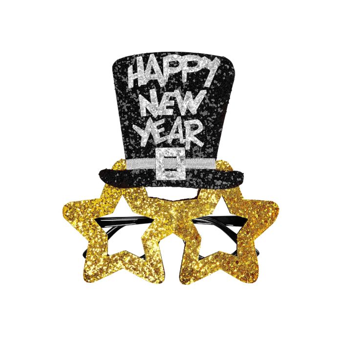 New Year's gold star glasses happy new year