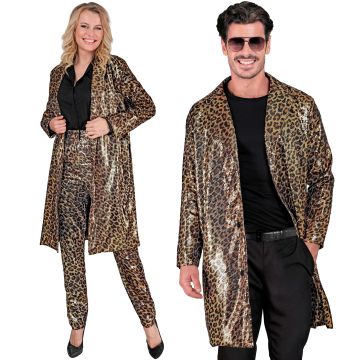 Gold Sequin Coat with Leopard Print