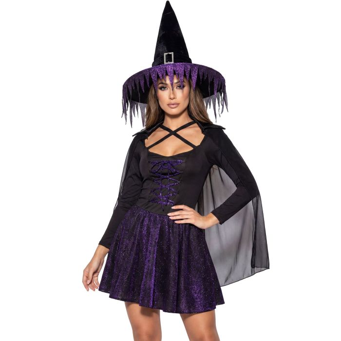 Sparkly Witch Costume in Purple - 4 Pieces