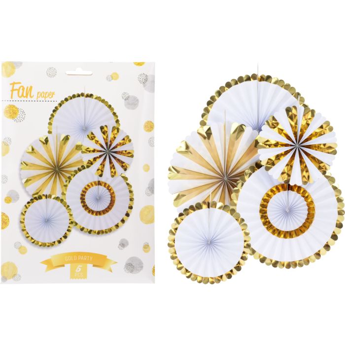 Gold Paper Fans for Wall Décor, 5 pcs