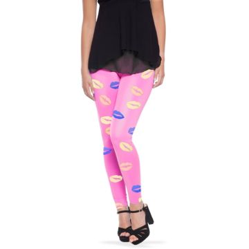 Pink leggings with kiss motifs
