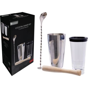 Stainless Steel and Glass Cocktail Shaker Set, 4 Pieces