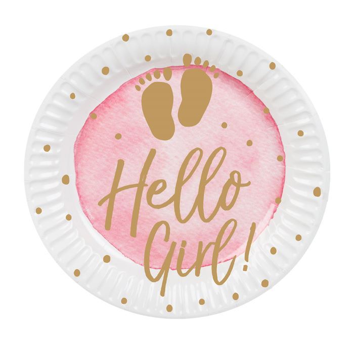 White and pink paper plates with writing for girls 10x - Ø 23 cm