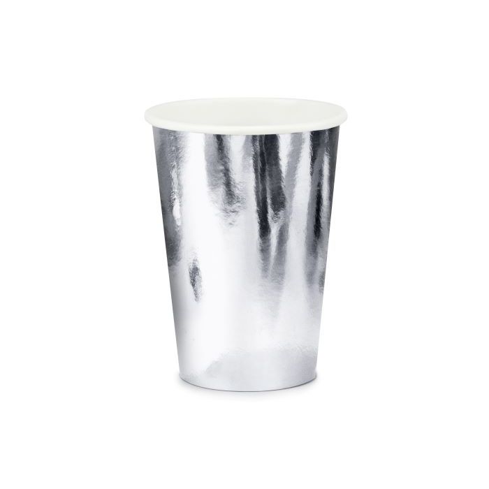 Metallic silver paper cups 6x - 220 ml