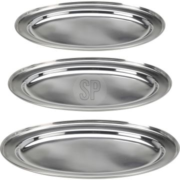 Oval Stainless Steel Serving Platters, Set of 3