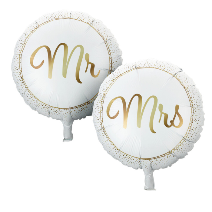 Mr. and Mrs. foil balloons gold 14 cm - 2x