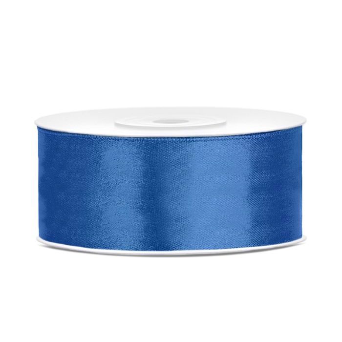 Blue satin ribbon - 25 mm x 25 m