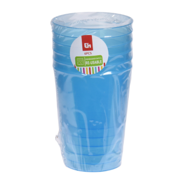 280 ml Drinking Glasses 6x Hard Plastic Multi-Coloured Reusable