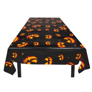 Creepy black Halloween pumpkin plastic tablecloth - 180x120 cm