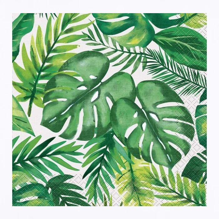 Tropical Napkins in green with leaf designs 16x