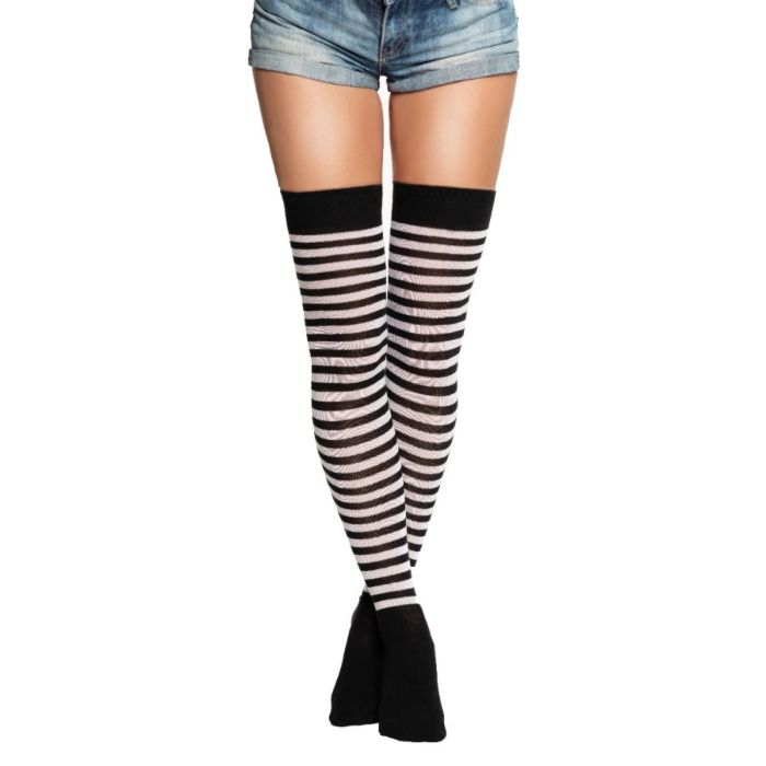 Over-knee socks one-size black and white