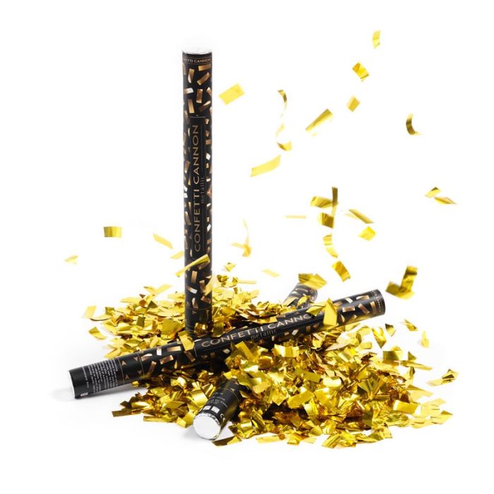 Gold Confetti Cannon 60 cm PartyVikings - Metallic Rectangular        