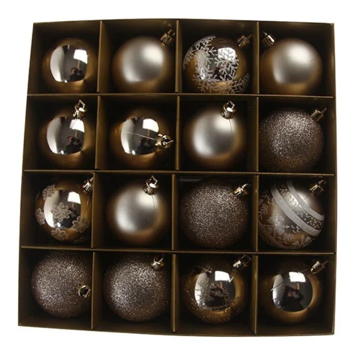 Christmas baubles with glitter in matte and shiny gold 16x - 6 cm