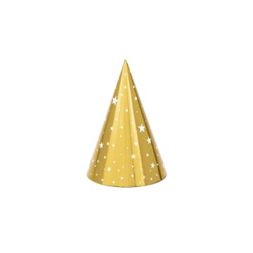 Party Hats with Stars Gold 6x - 16 x 10 cm