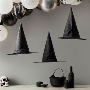 Black hanging witch hat decoration 3x - 50 cm