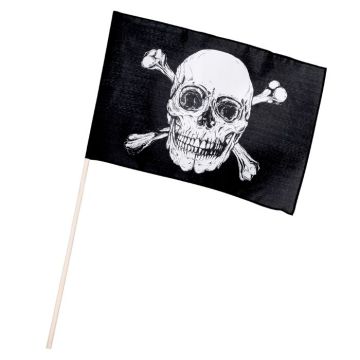 Skull pirate flag on a stick black - 30x45 cm