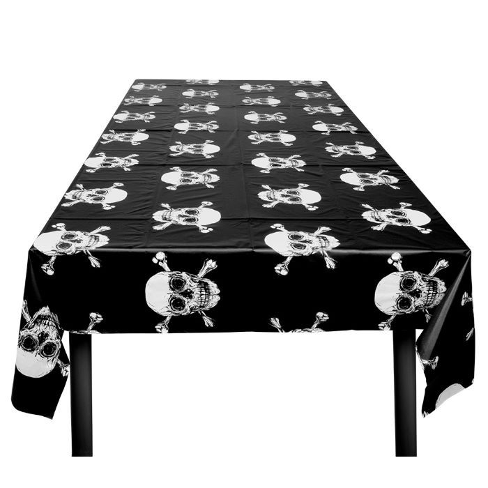 Skull Plastic Tablecloth Black - 180x130 cm