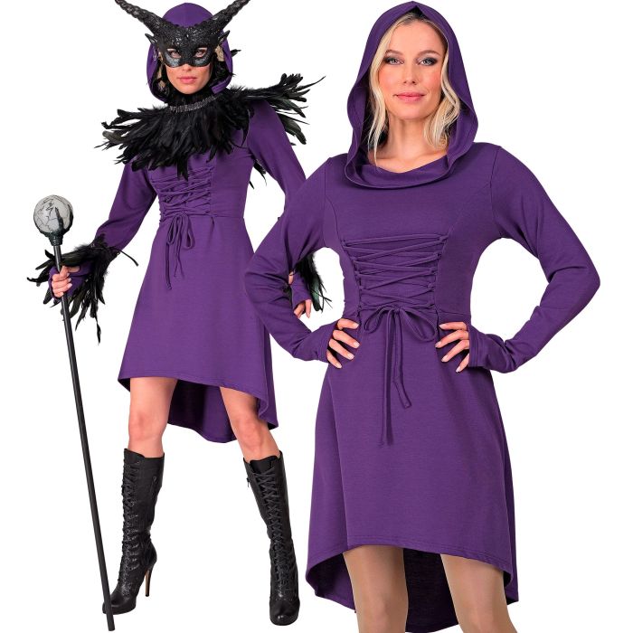Purple Gothic Witch Dress with Hood for Women