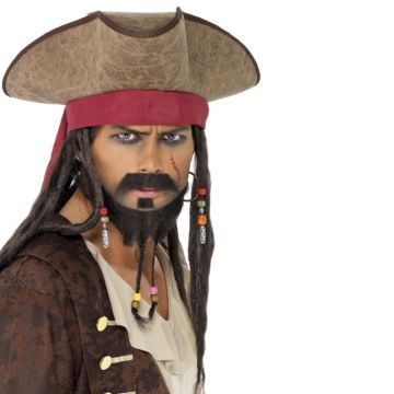Pirate hat with built-in dreadlocks and beads