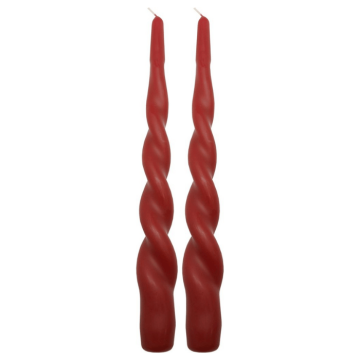 Twisted taper candles ruby red 2x - 24 cm