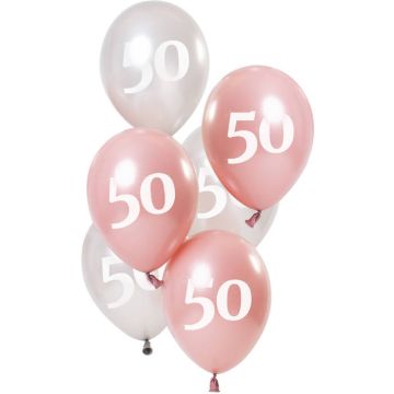 50th Birthday Balloons Metallic Pink And Silver 6x - 23 cm