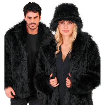 Black Fur Jacket for 80's and Disco Party