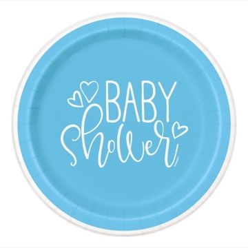 Baby shower paper plates boy blue 8x