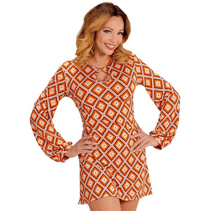 70s Disco Costume in Orange with Check Pattern