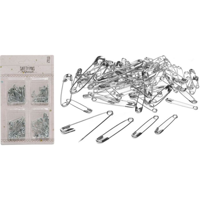 Metal Safety Pins, 120 pcs. in 4 sizes