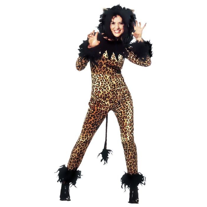 Leopard jumpsuit costume with feather detail - 2 pieces