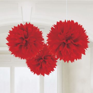 Red Pom Poms 3x - 40 cm