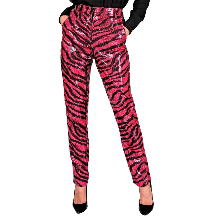 Women's Sequin Trousers with Pink Animal Print