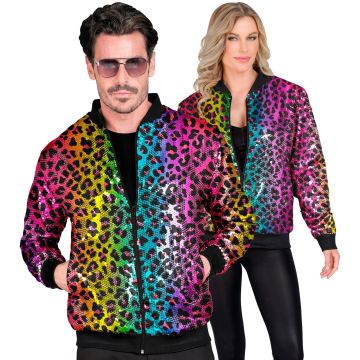 Rainbow Leopard Print Sequin Bomber Jacket