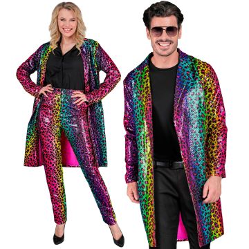 Rainbow Sequin Coat with Leopard Print