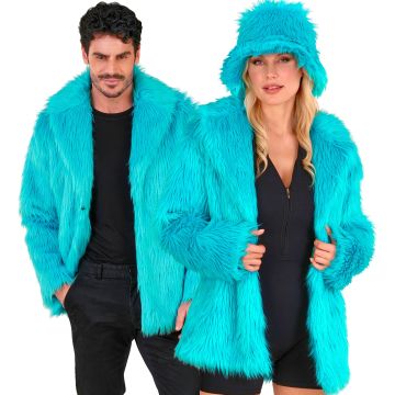 Turquoise Blue Fur Jacket for Themed Party