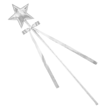 Silver-coloured magic wand with star and ribbon 39.5 cm