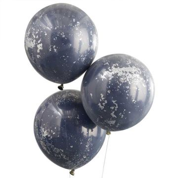 Dark blue balloons with silver confetti 3x - 45 cm