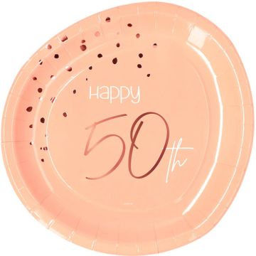 Happy 50th Paper Plates Pink 8x - 23 cm