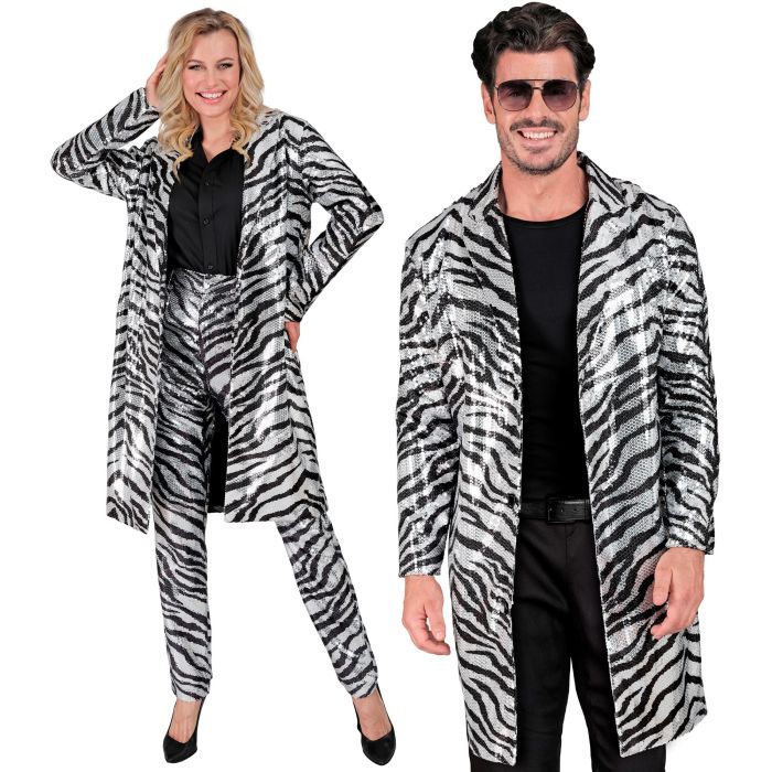Silver Sequin Coat with Zebra Pattern