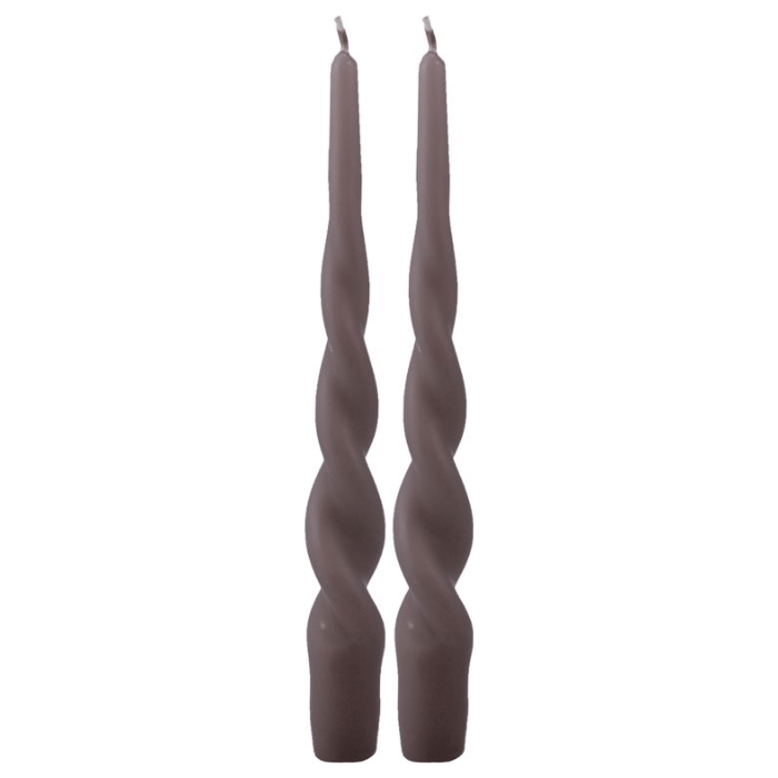 Twisted dinner candles dark sand 2x - 24 cm