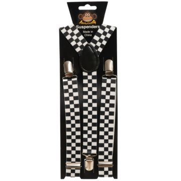 Checkered black and white one-size unisex suspenders