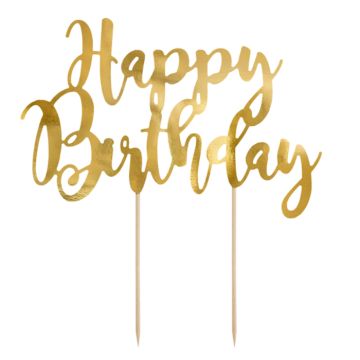 Happy birthday cake decoration gold 22.5 cm