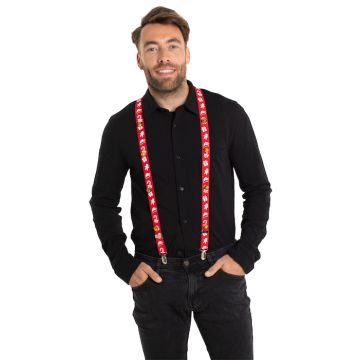 Red braces with Christmas motifs and bells - one size