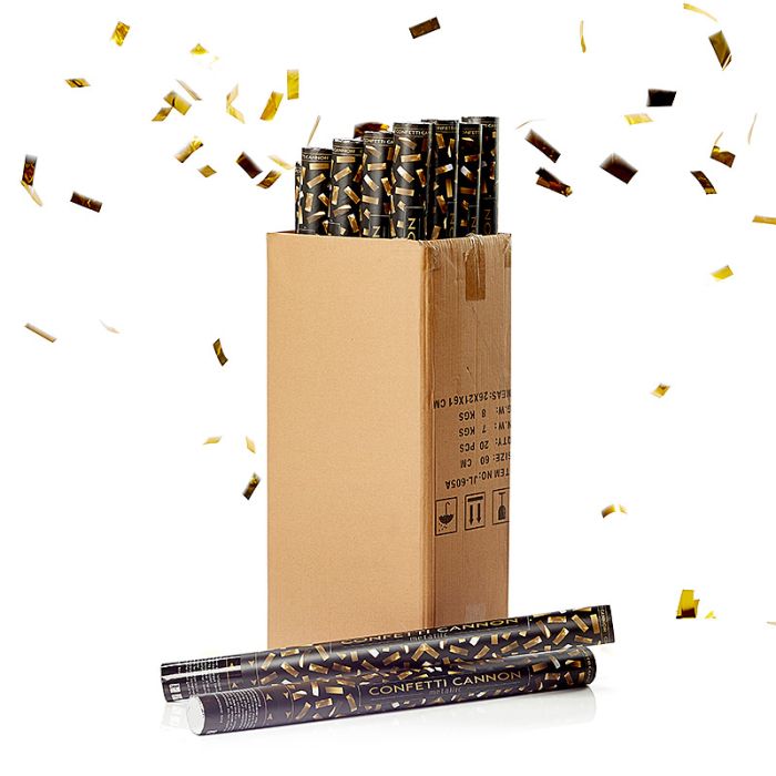 Gold Confetti Tube 60 cm PartyVikings 50x - Metallic Rectangular