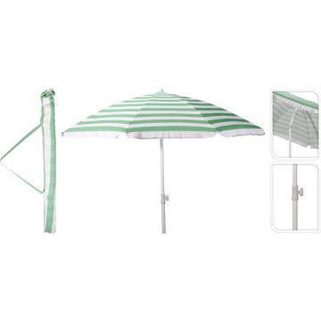 Beach Umbrella with Tilting Function, Green and White, over 200 cm