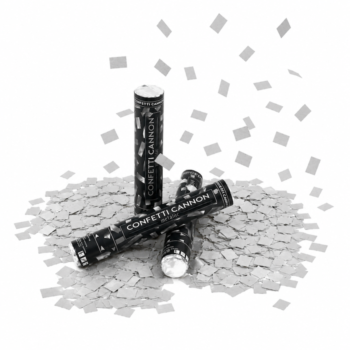 Silver confetti tube 40 cm PartyVikings - Metallic Rectangle