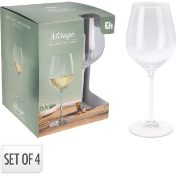 Ribbed Wine Glasses in Clear Glass, 4 pcs., 38 cl