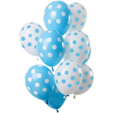 White and blue polka dot balloons 12x - 33 cm