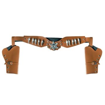Cowboy sheriff belt with double holster brown - 125 cm